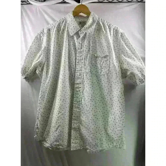 Men’s Haggar XL White Patterned Short Sleeve Button Down 1 Pocket Shirt - Picture 1 of 7